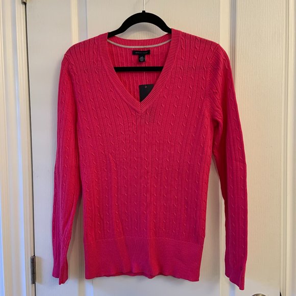 Tommy Hilfiger 100% Cotton Cable Knit Pink Sweater Long Sleeve Barbiecore Size L - Picture 1 of 7
